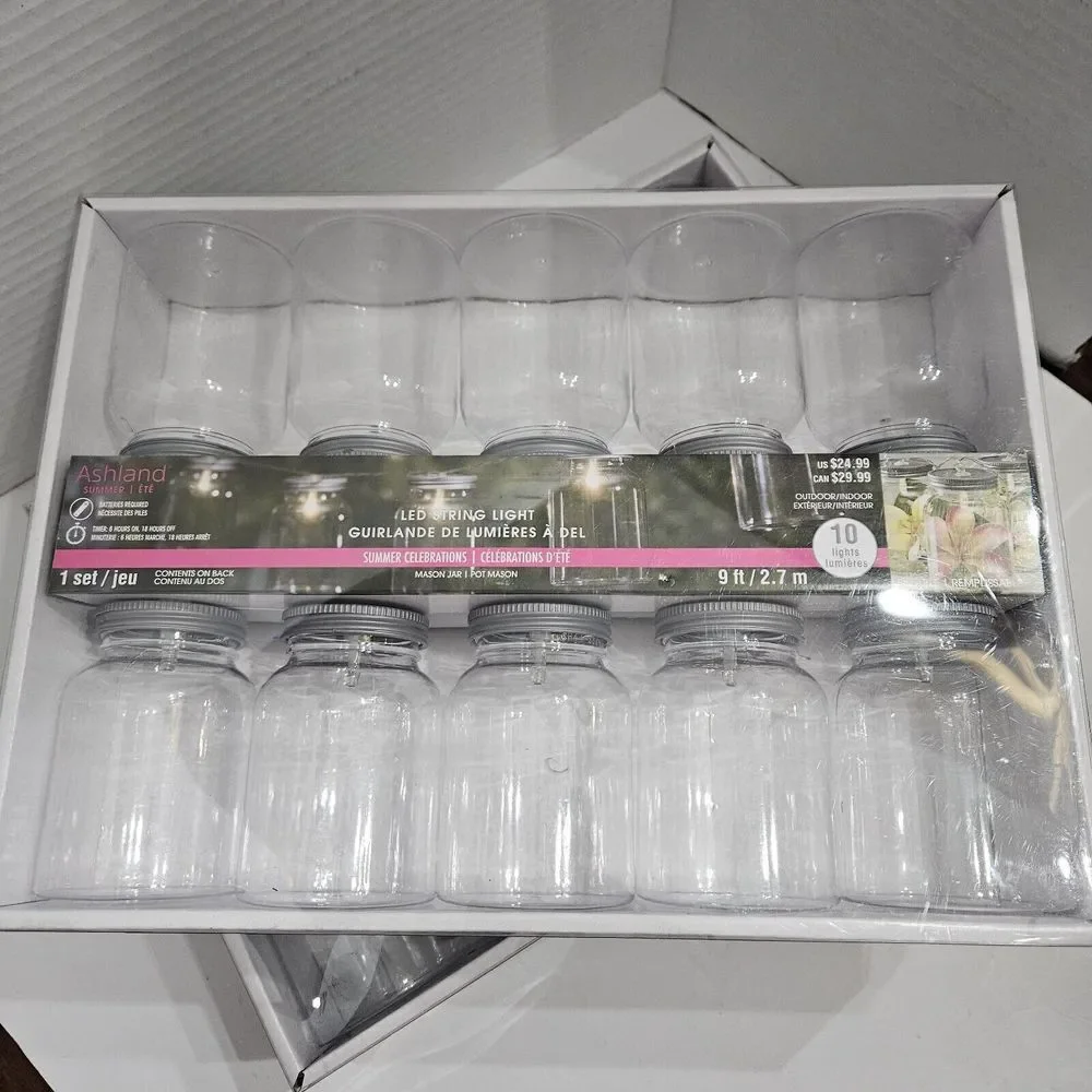 2 Set Mason Jar LED String Lights By Ashland Summer Battery Operated NIP